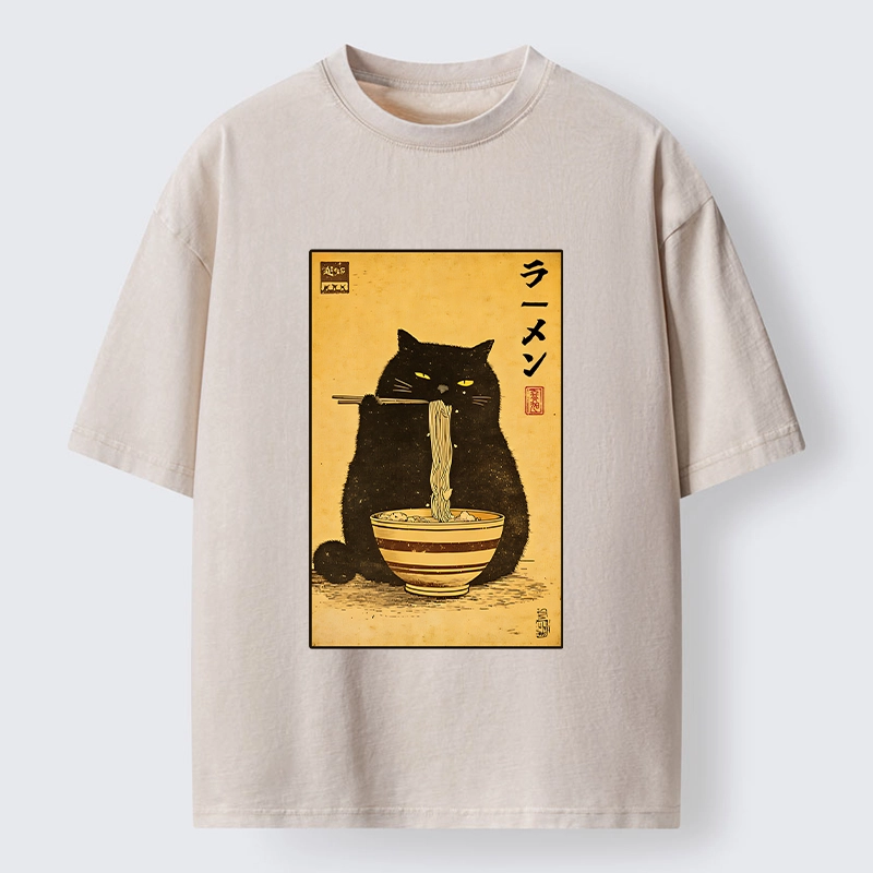 Tokyo‑Tiger Ramen Loving Cat Washed T‑Shirt