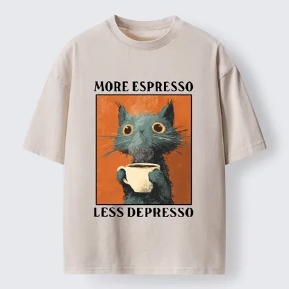 Tokyo‑Tiger Coffee Mood Cat Washed T‑Shirt