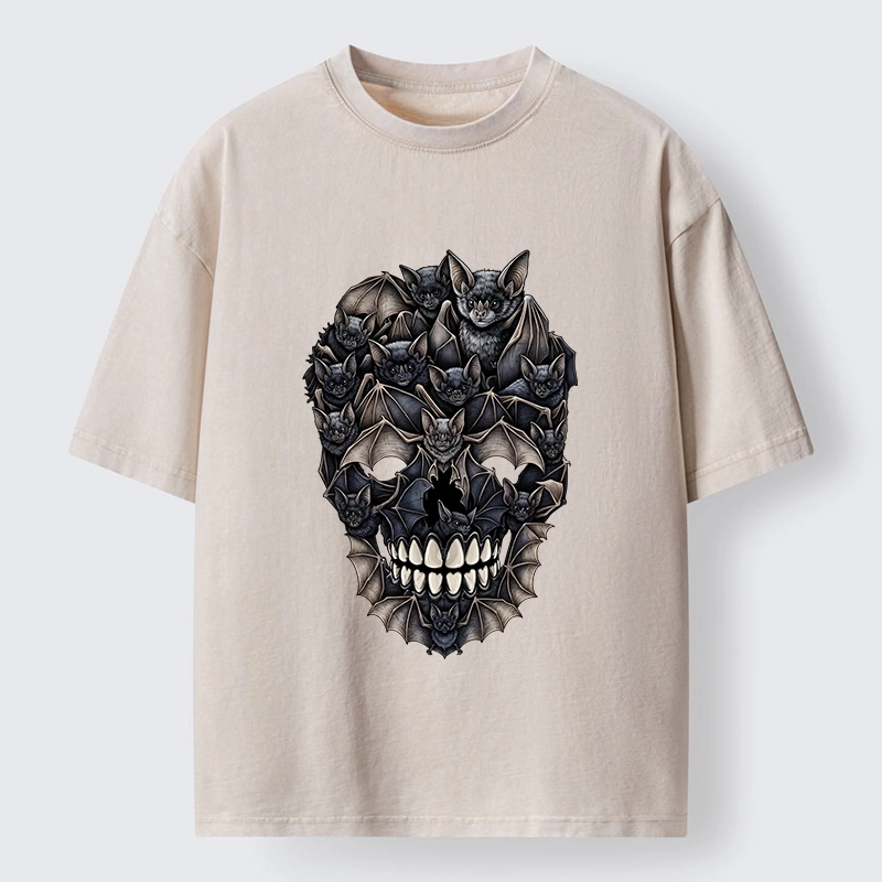 Tokyo‑Tiger Dark Bat Skull Art Washed T‑Shirt