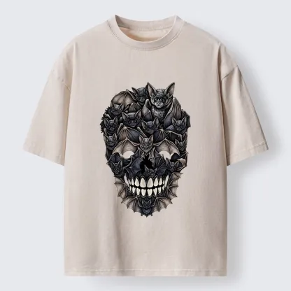 Tokyo‑Tiger Dark Bat Skull Art Washed T‑Shirt