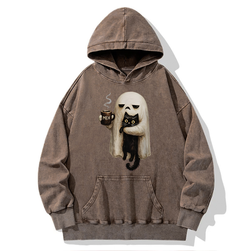 Tokyo-Tiger Ghost Cat Coffee Mood Washed Hoodie