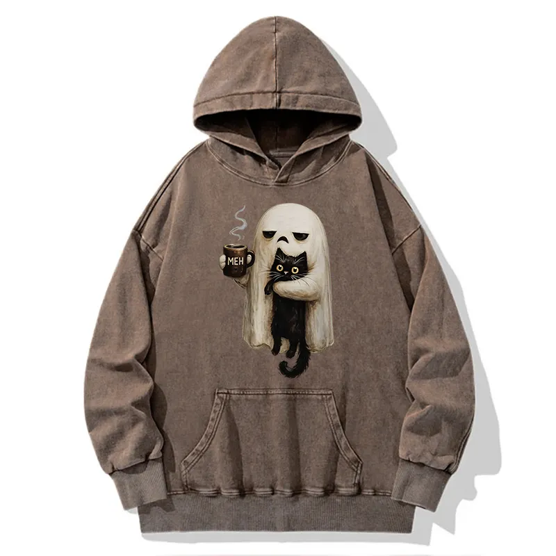 Tokyo-Tiger Ghost Cat Coffee Mood Washed Hoodie