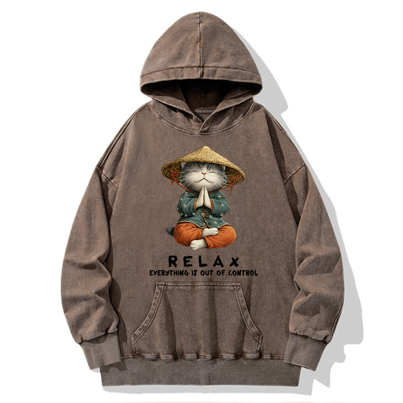 Tokyo-Tiger Zen Relax Cat Graphic Washed Hoodie