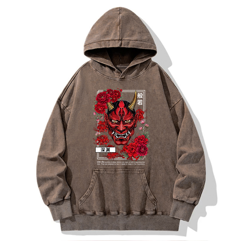 Tokyo-Tiger Cool Oni Floral Art Washed Hoodie