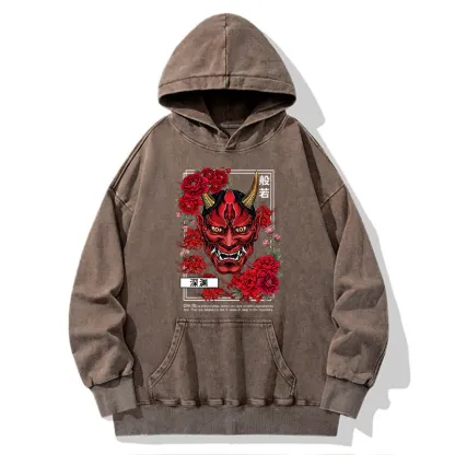 Tokyo-Tiger Cool Oni Floral Art Washed Hoodie