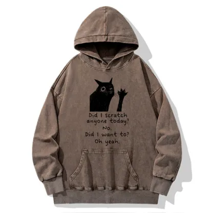 Tokyo-Tiger Black Cat Scratches People Washed Hoodie