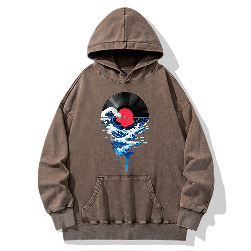 Tokyo-Tiger Vinyl Records And Waves Washed Hoodie
