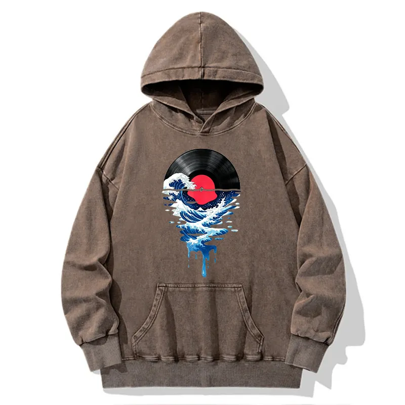 Tokyo-Tiger Vinyl Records And Waves Washed Hoodie