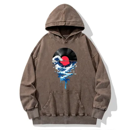 Tokyo-Tiger Vinyl Records And Waves Washed Hoodie