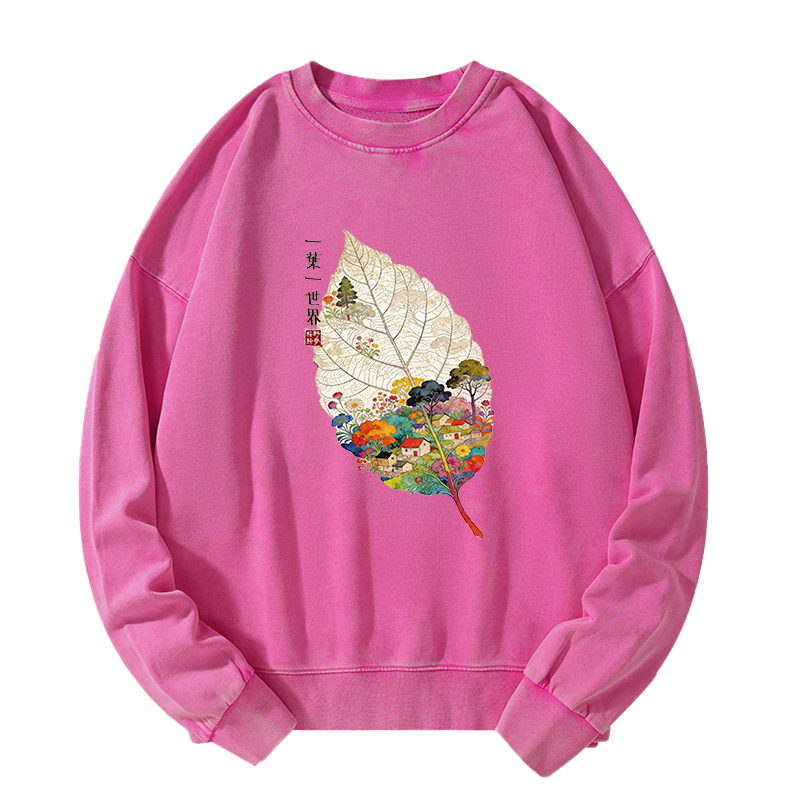 Tokyo-Tiger One Leaf Holds A Tiny Colorful World Washed Sweatshirt