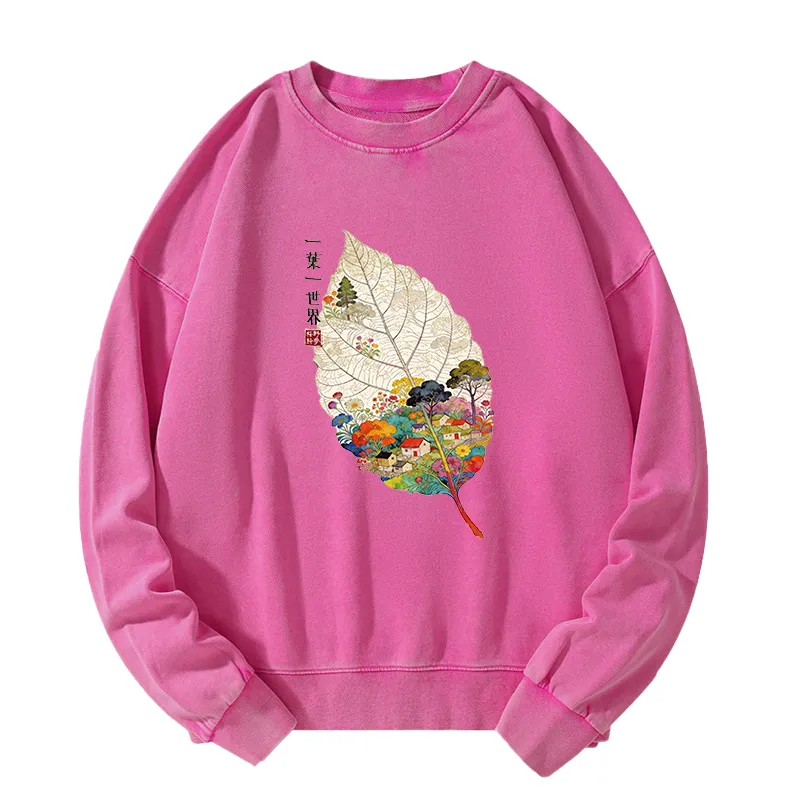 Tokyo-Tiger One Leaf Holds A Tiny Colorful World Washed Sweatshirt