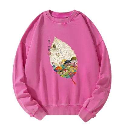 Tokyo-Tiger One Leaf Holds A Tiny Colorful World Washed Sweatshirt