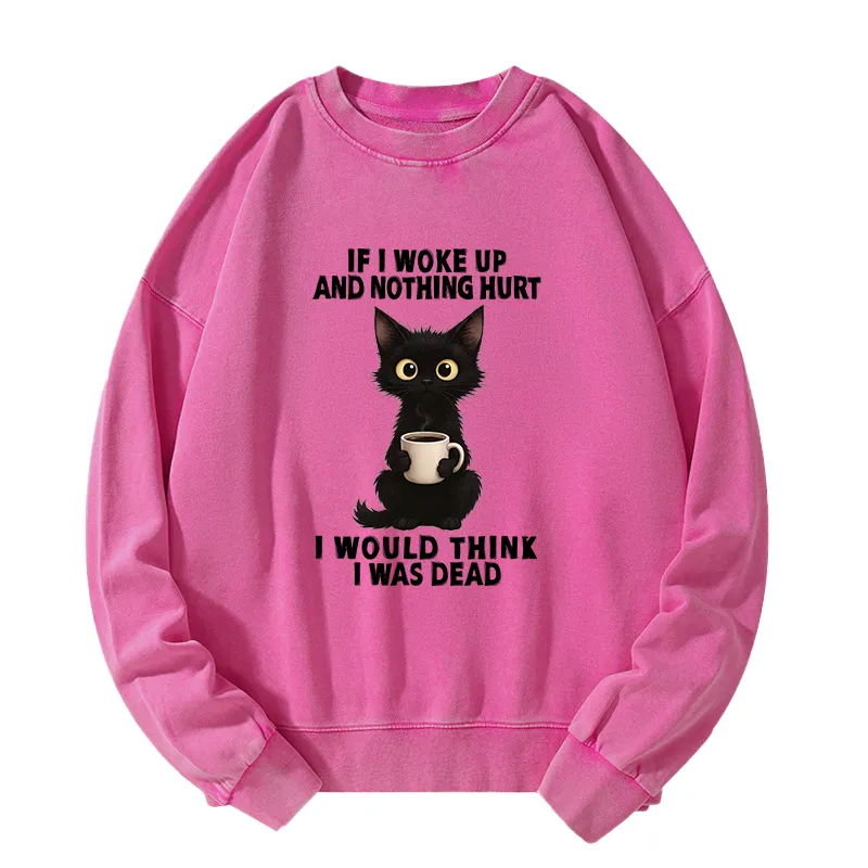 Tokyo-Tiger Funny Cute Black Cat And Coffee Meme Washed Sweatshirt