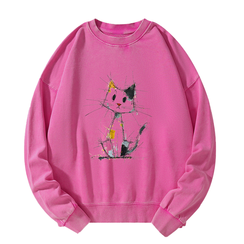Tokyo-Tiger Minimal Splash Ink Cute Cat Washed Sweatshirt