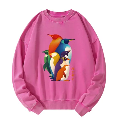 Tokyo-Tiger Cute Multi Tone Penguins Washed Sweatshirt