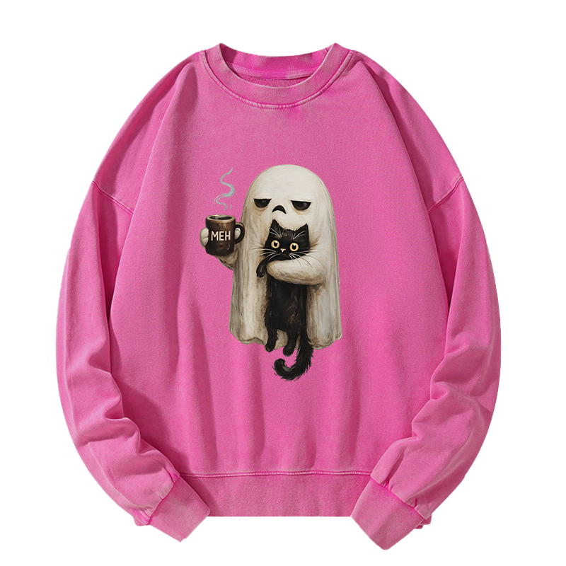 Tokyo-Tiger Ghost Cat Coffee Mood Washed Sweatshirt