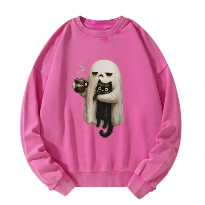 Tokyo-Tiger Ghost Cat Coffee Mood Washed Sweatshirt