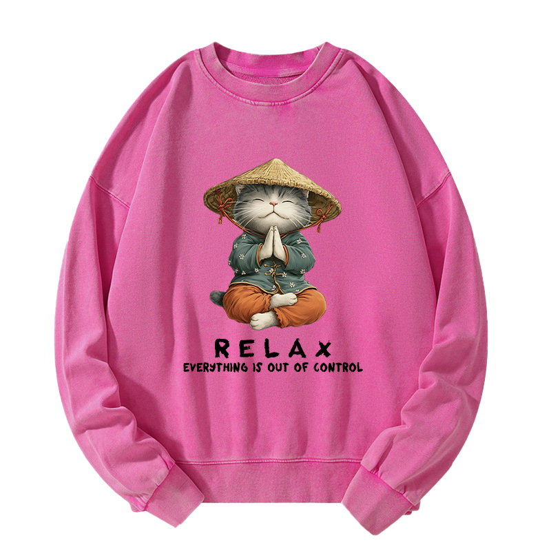 Tokyo-Tiger Zen Relax Cat Graphic Washed Sweatshirt