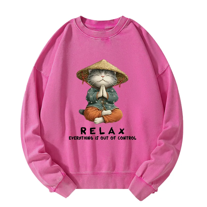 Tokyo-Tiger Zen Relax Cat Graphic Washed Sweatshirt