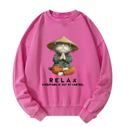 Tokyo-Tiger Zen Relax Cat Graphic Washed Sweatshirt