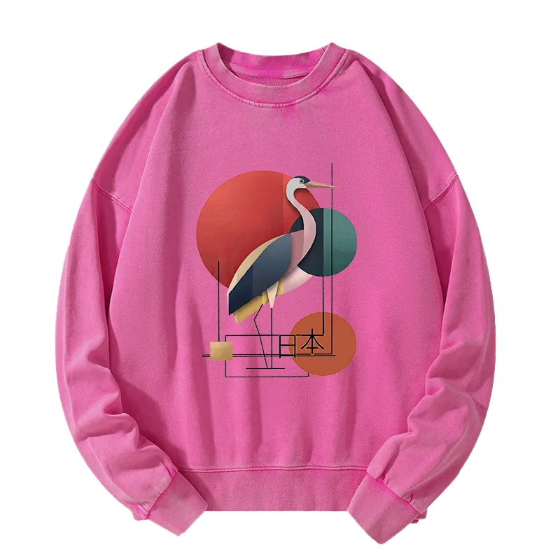 Tokyo-Tiger Geometric Crane Art Washed Sweatshirt
