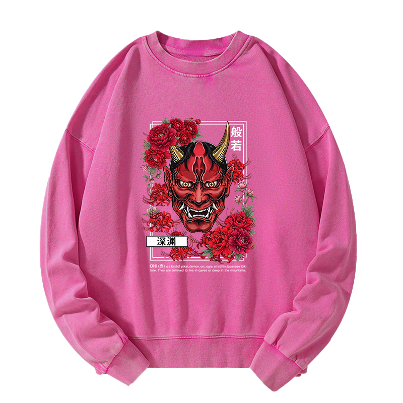 Tokyo-Tiger Cool Oni Floral Art Washed Sweatshirt