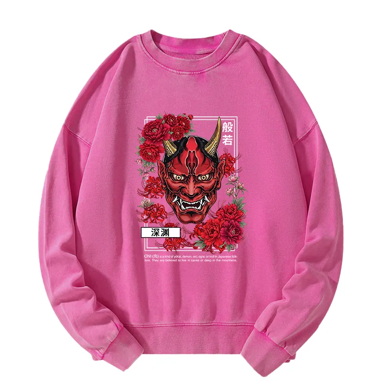Tokyo-Tiger Cool Oni Floral Art Washed Sweatshirt