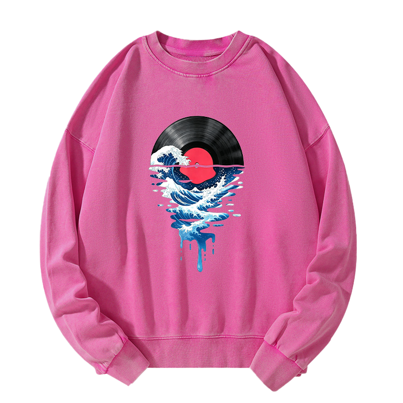 Tokyo-Tiger Vinyl Records And Waves Washed Sweatshirt