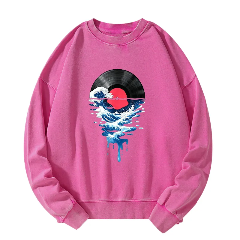 Tokyo-Tiger Vinyl Records And Waves Washed Sweatshirt