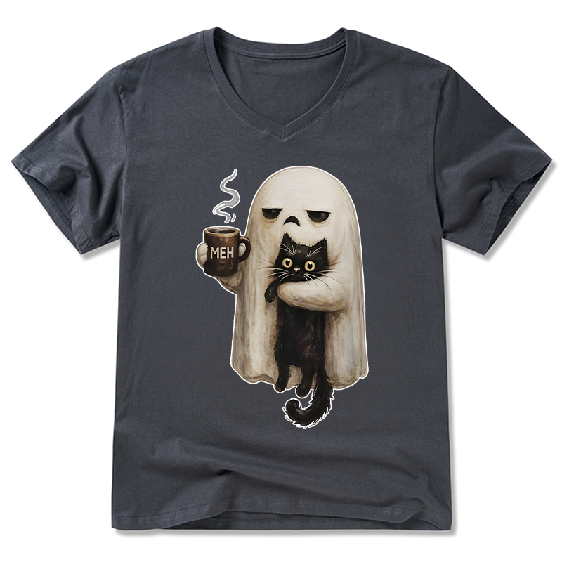 Tokyo-Tiger Ghost Cat Coffee Mood V-Neck Classic T-Shirt
