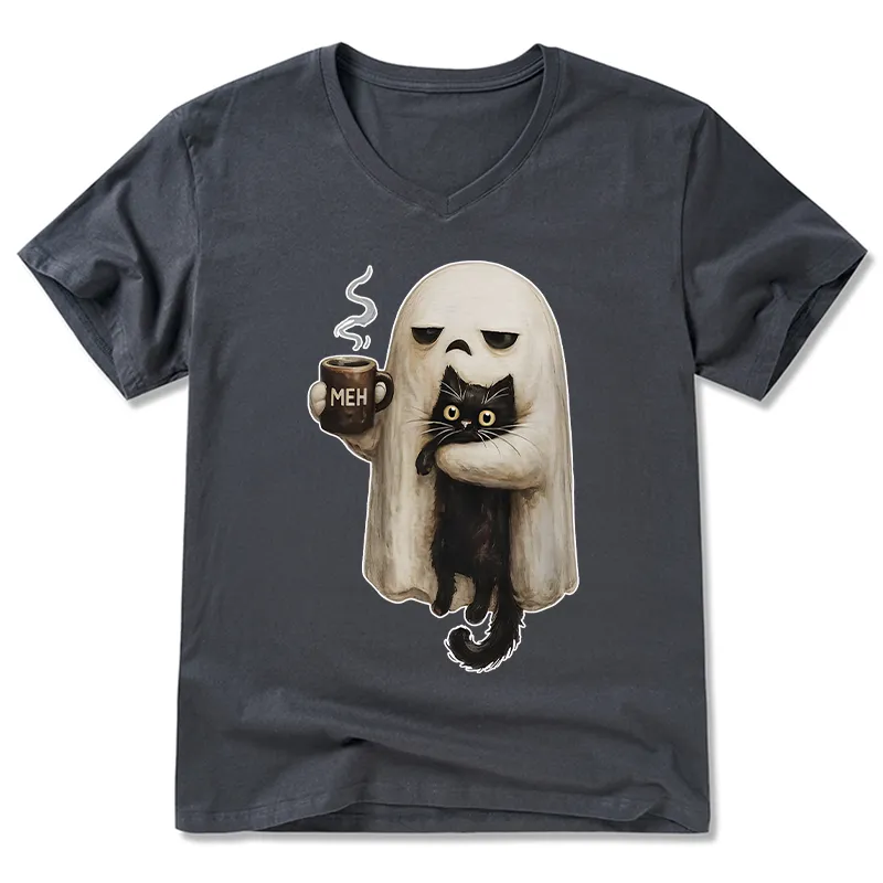 Tokyo-Tiger Ghost Cat Coffee Mood V-Neck Classic T-Shirt