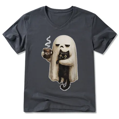 Tokyo-Tiger Ghost Cat Coffee Mood V-Neck Classic T-Shirt