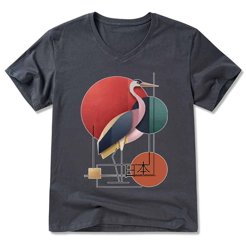Tokyo-Tiger Geometric Crane Art V-Neck Classic T-Shirt