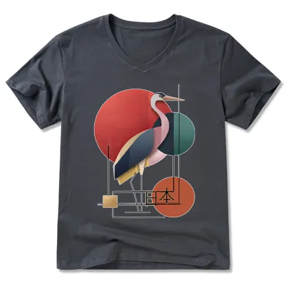 Tokyo-Tiger Geometric Crane Art V-Neck Classic T-Shirt