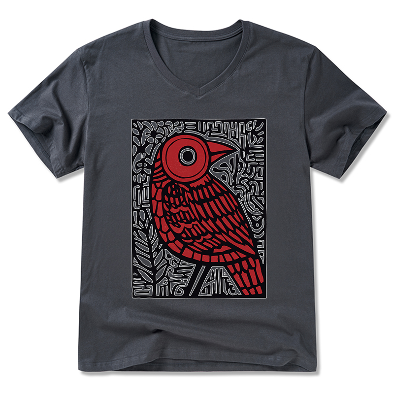 Tokyo-Tiger Retro Woodblock Bird V-Neck Classic T-Shirt