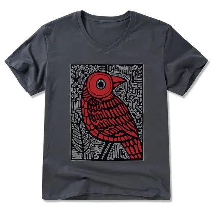 Tokyo-Tiger Retro Woodblock Bird V-Neck Classic T-Shirt