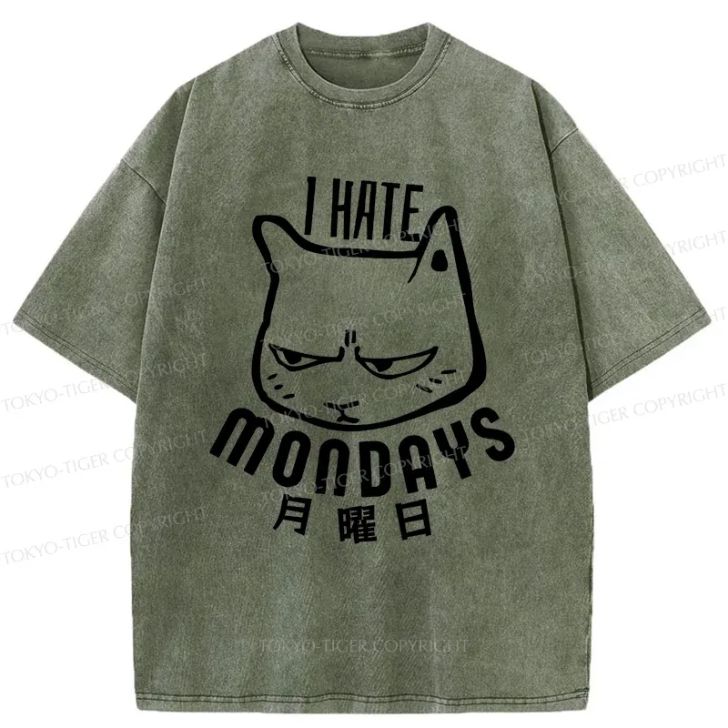 Tokyo-Tiger Cat Hate Monday Washed T-Shirt
