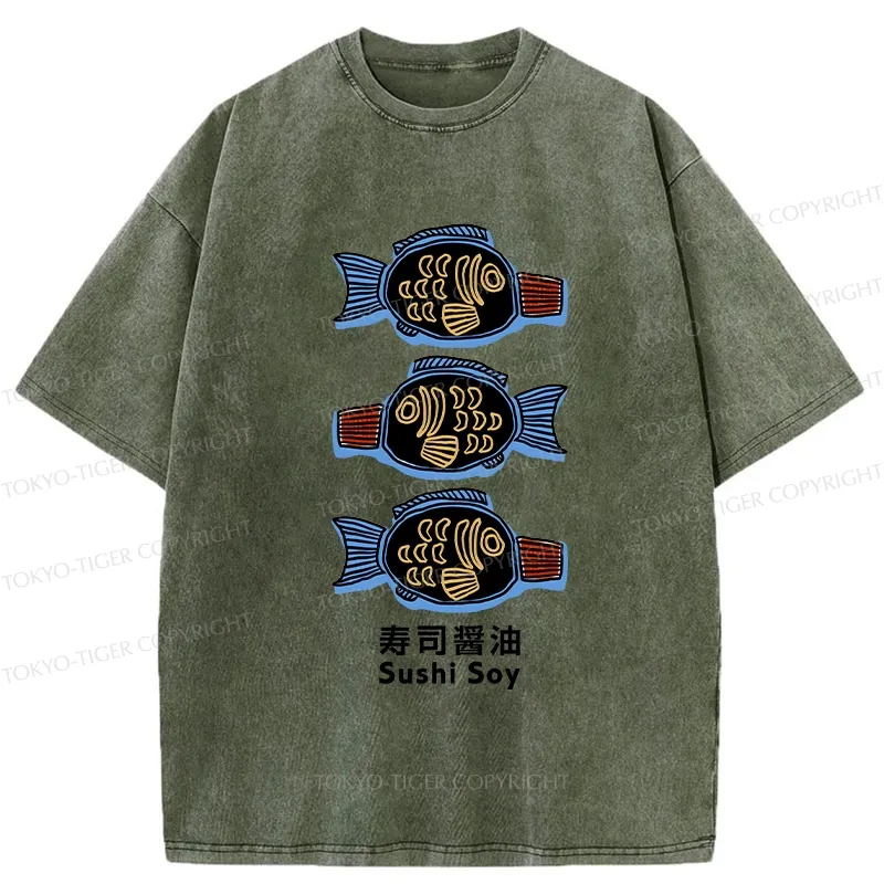 Tokyo-Tiger Sushi Soy Sauce Washed T-Shirt