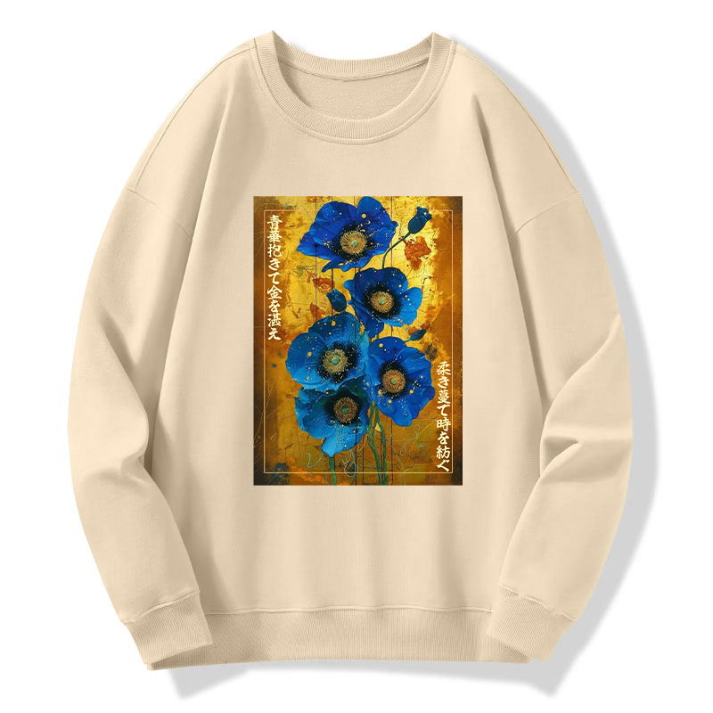 Tokyo-Tiger Shiny Blue Flower Warm Golden Background Classic Sweatshirt