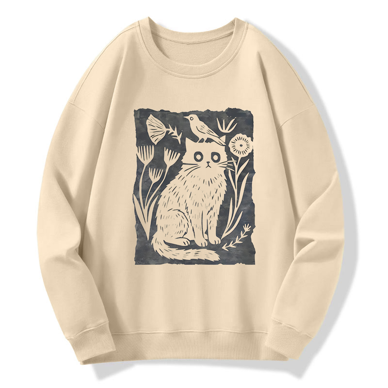 Tokyo-Tiger Folk Paper Cut Cat Bird Floral Art Classic Sweatshirt