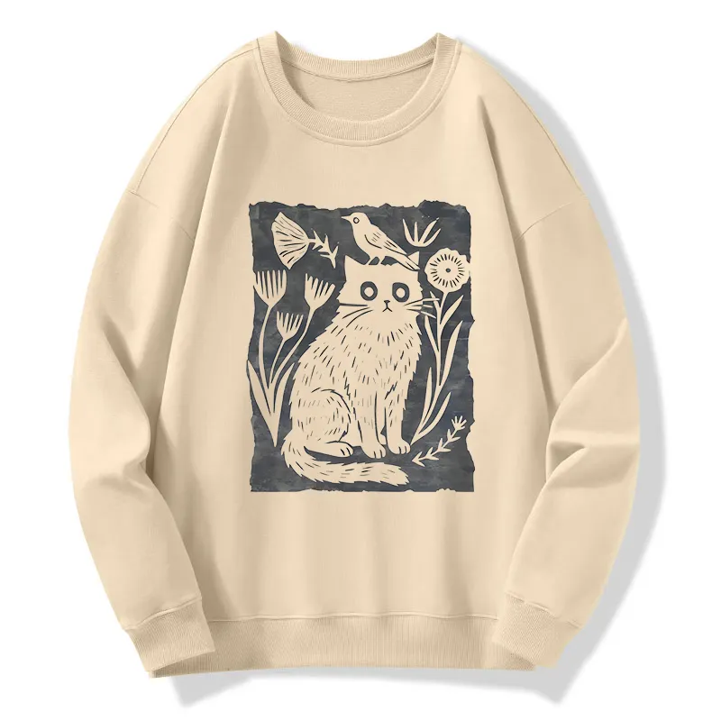 Tokyo-Tiger Folk Paper Cut Cat Bird Floral Art Classic Sweatshirt