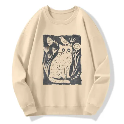 Tokyo-Tiger Folk Paper Cut Cat Bird Floral Art Classic Sweatshirt