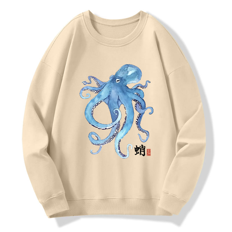 Tokyo-Tiger Watercolor Blue Octopus Classic Sweatshirt