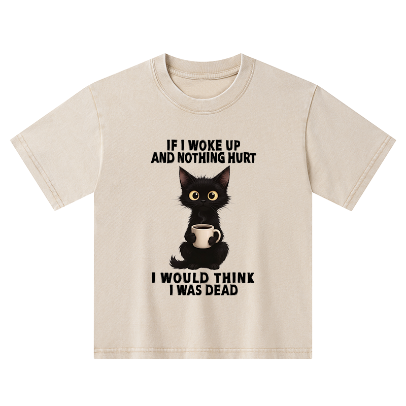 Tokyo-Tiger Funny Cute Black Cat And Coffee Meme Kids Washed T-Shirt