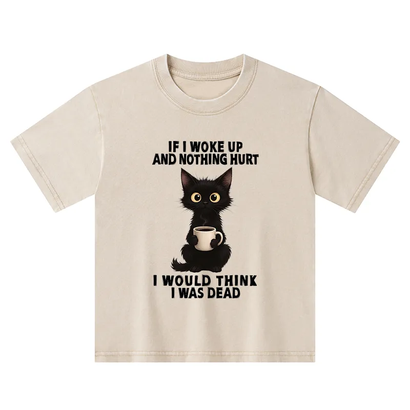 Tokyo-Tiger Funny Cute Black Cat And Coffee Meme Kids Washed T-Shirt