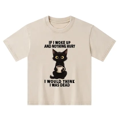 Tokyo-Tiger Funny Cute Black Cat And Coffee Meme Kids Washed T-Shirt