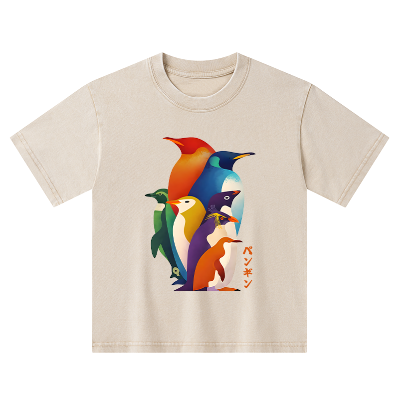 Tokyo-Tiger Cute Multi Tone Penguins Kids Washed T-Shirt