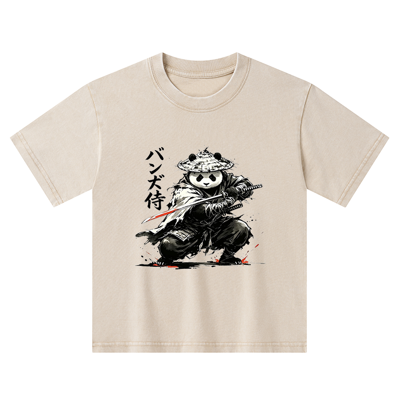 Tokyo-Tiger Panda Samurai Warrior Kids Washed T-Shirt