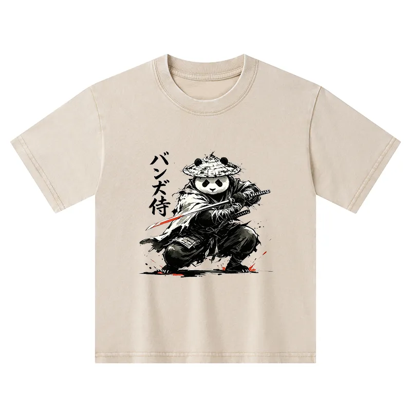 Tokyo-Tiger Panda Samurai Warrior Kids Washed T-Shirt