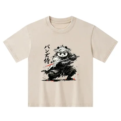 Tokyo-Tiger Panda Samurai Warrior Kids Washed T-Shirt